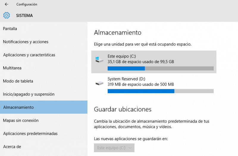 Windows 10 ahorro de Espacio