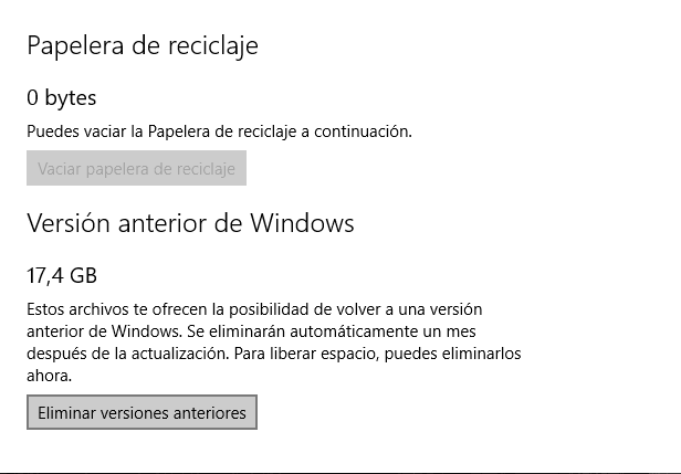 Windows 10 ahorro de Espacio