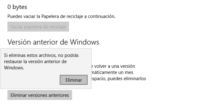 Windows 10 ahorro de Espacio