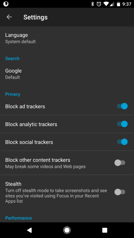 Firefox Focus Preferencias