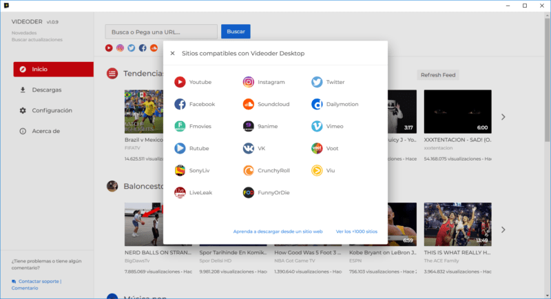 Videoder sitios soportados