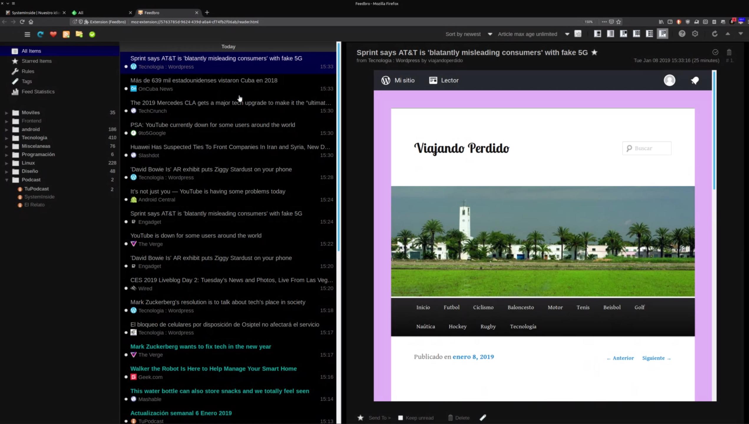 Feedbro: Lector de RSS integrado en Firefox